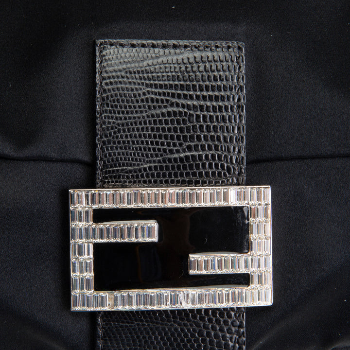FENDI Satin Crystal Baguette - Black