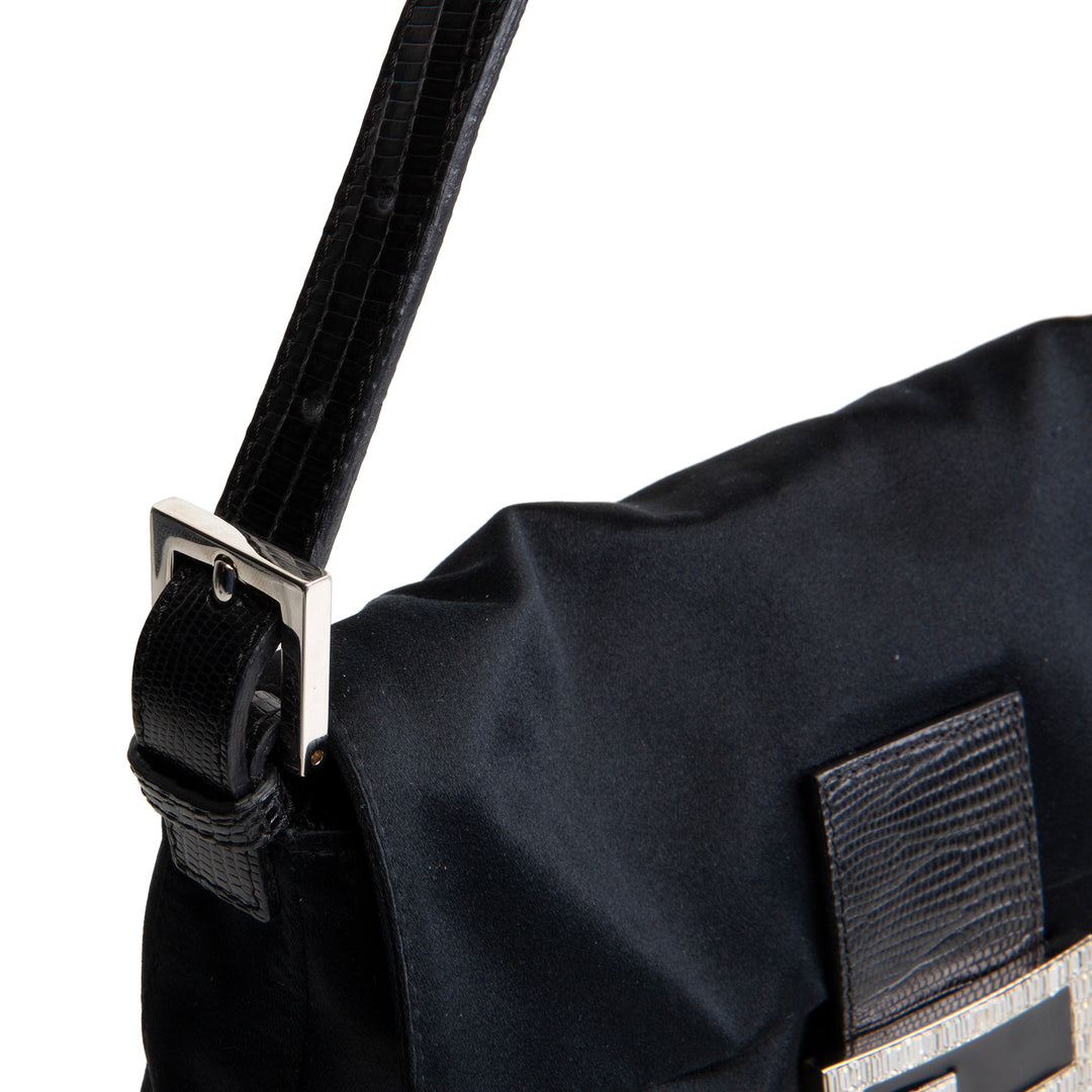FENDI Satin Crystal Baguette - Black