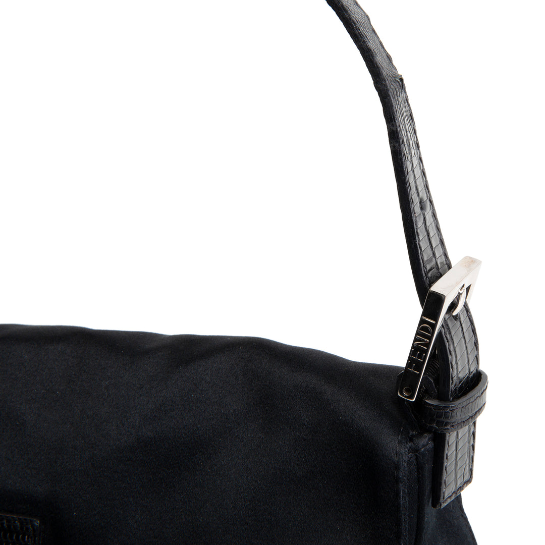 FENDI Satin Crystal Baguette - Black