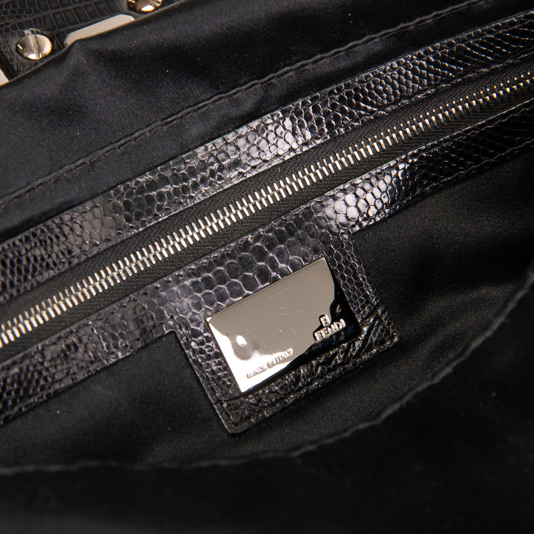 FENDI Satin Crystal Baguette - Black