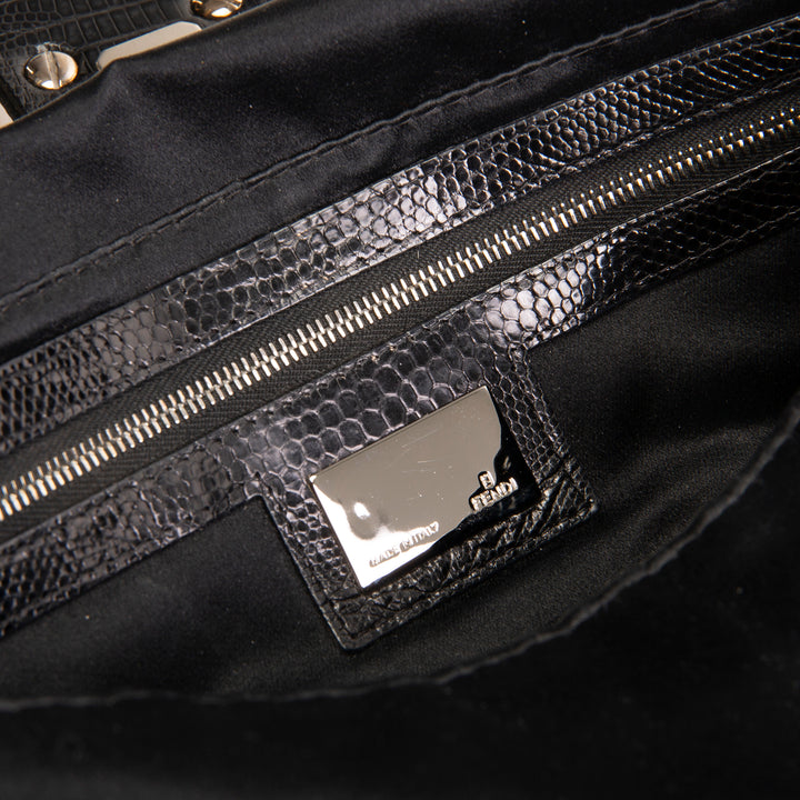 FENDI Satin Crystal Baguette - Black