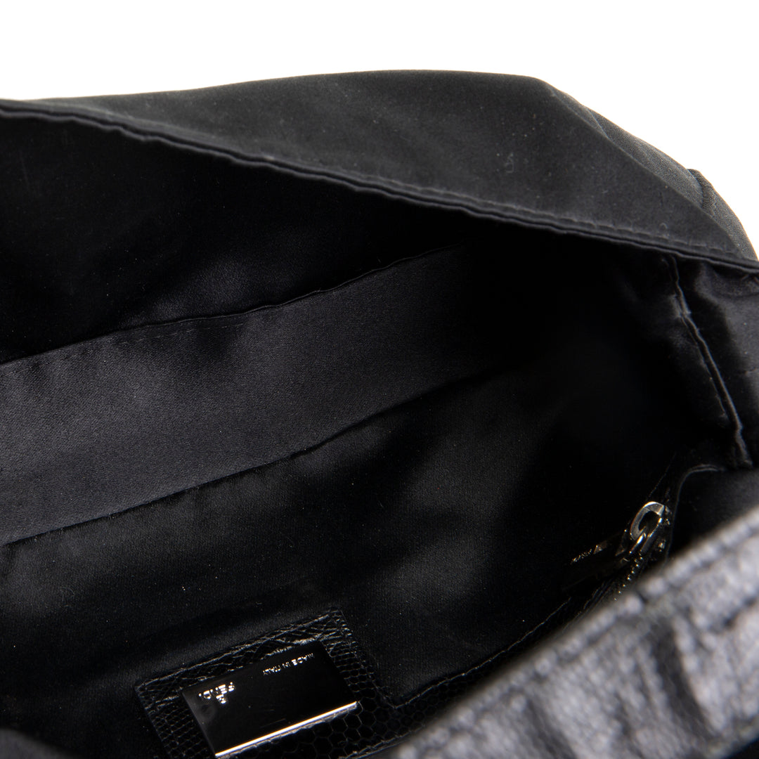 FENDI Satin Crystal Baguette - Black