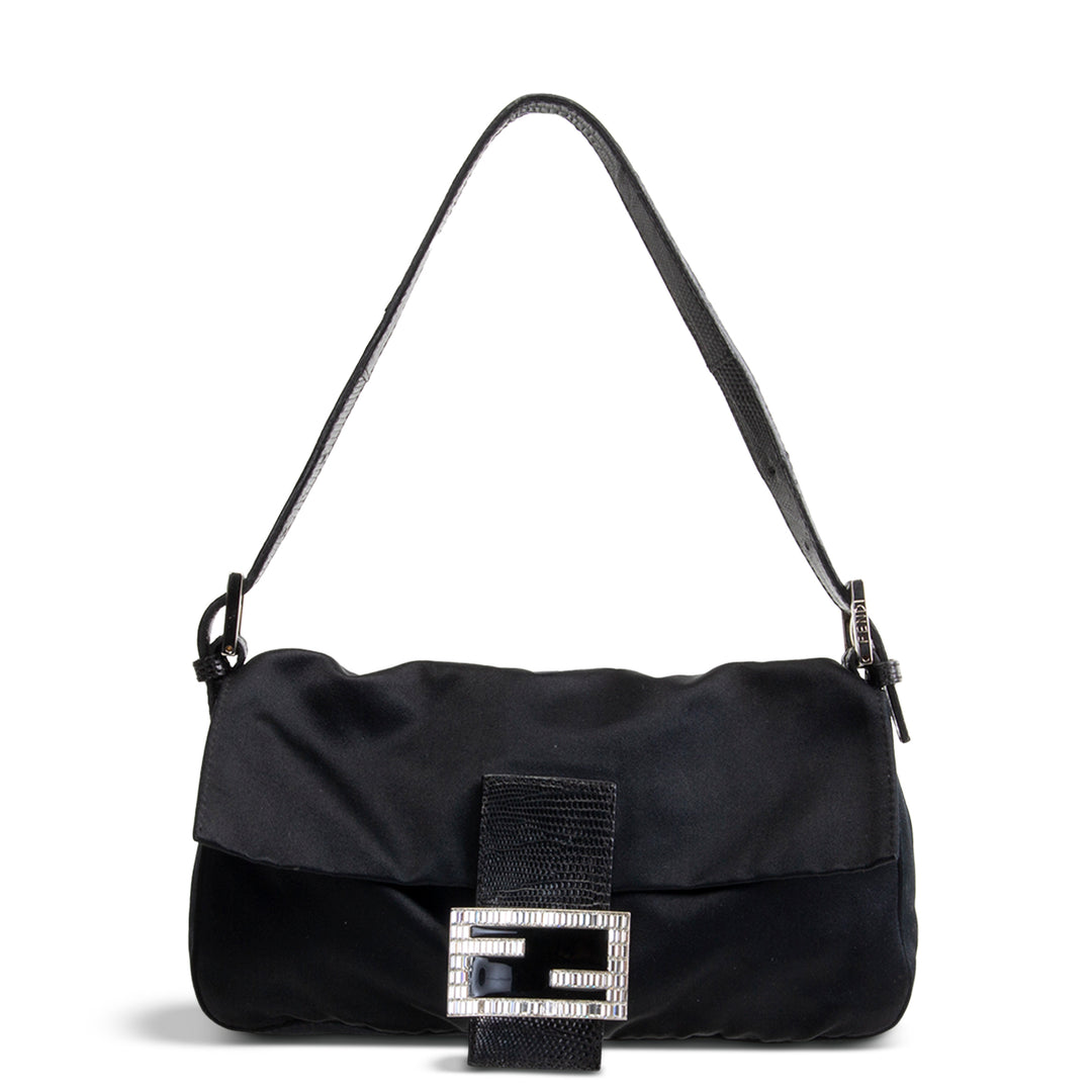 FENDI Satin Crystal Baguette - Black