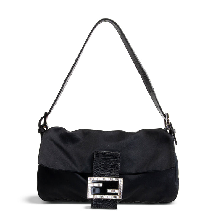 FENDI Satin Crystal Baguette - Black