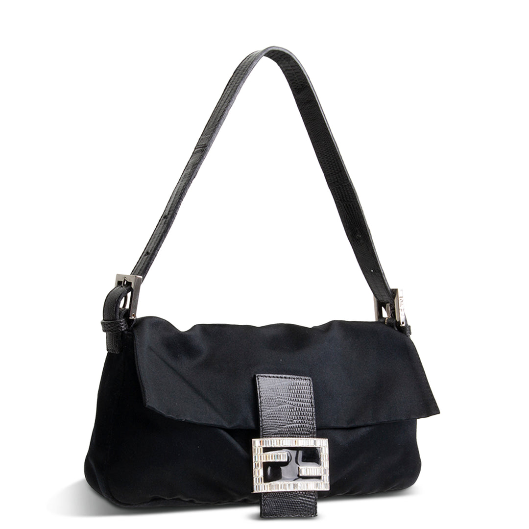 FENDI Satin Crystal Baguette - Black