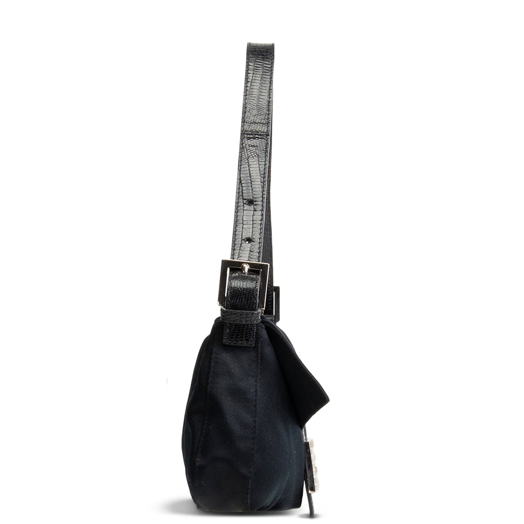 FENDI Satin Crystal Baguette - Black