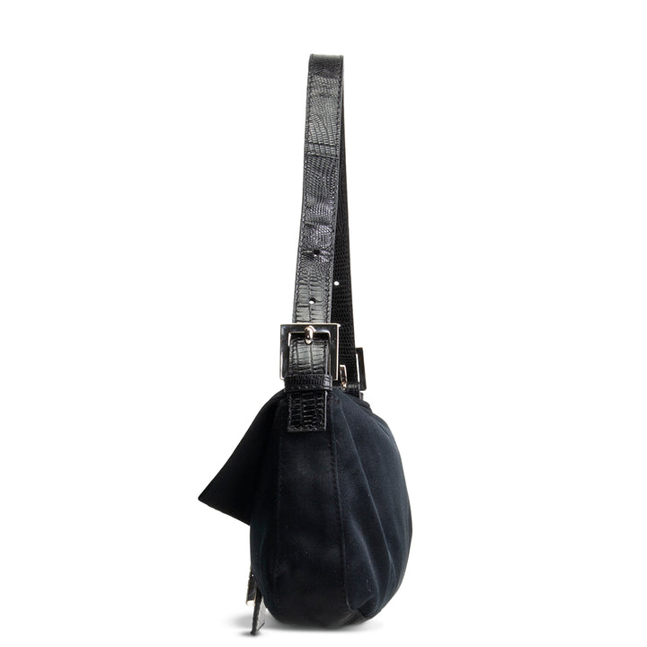 FENDI Satin Crystal Baguette - Black
