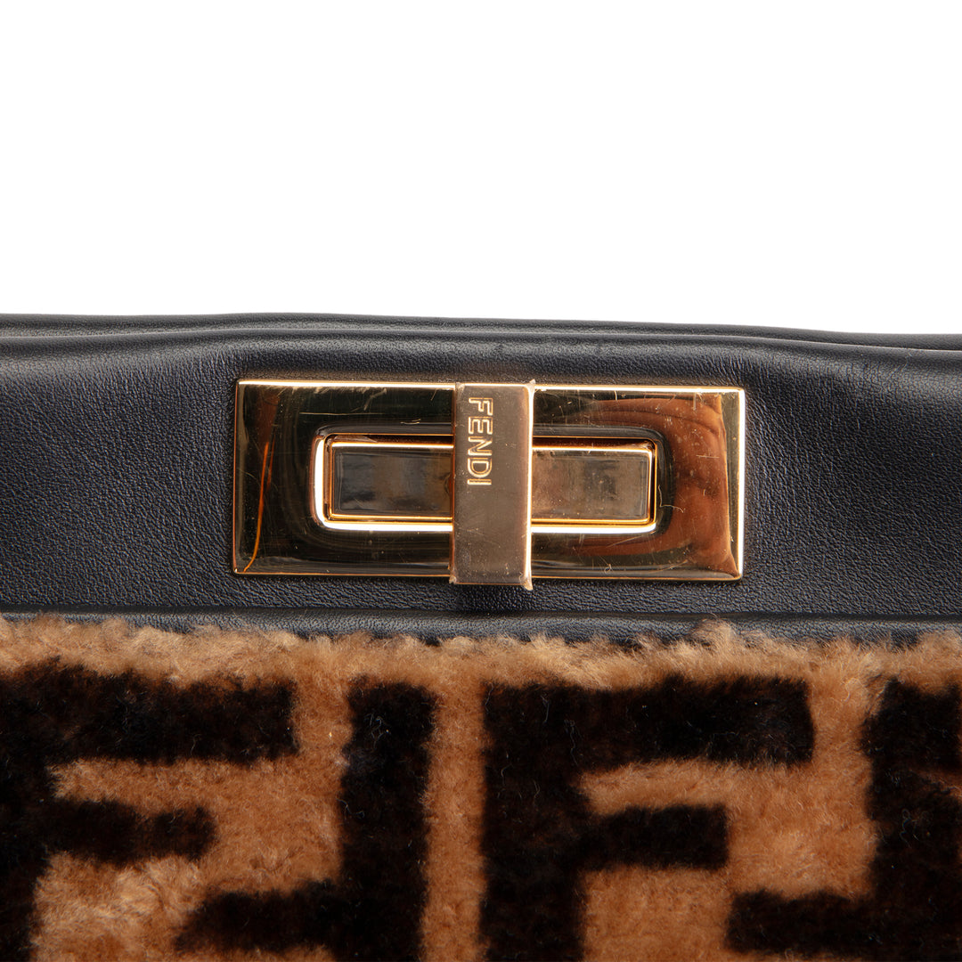 FENDI Medium Zucca Shearling Peekaboo Bag