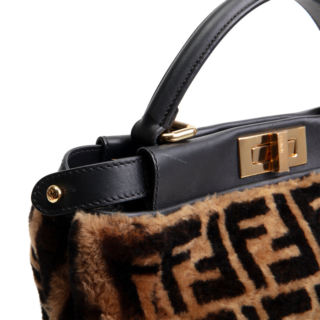 FENDI Medium Zucca Shearling Peekaboo Bag