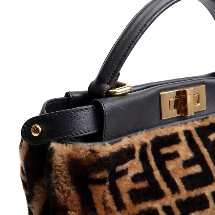 FENDI Medium Zucca Shearling Peekaboo Bag