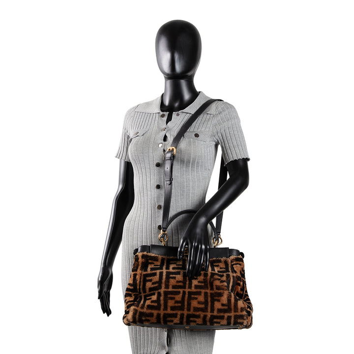 FENDI Medium Zucca Shearling Peekaboo Bag