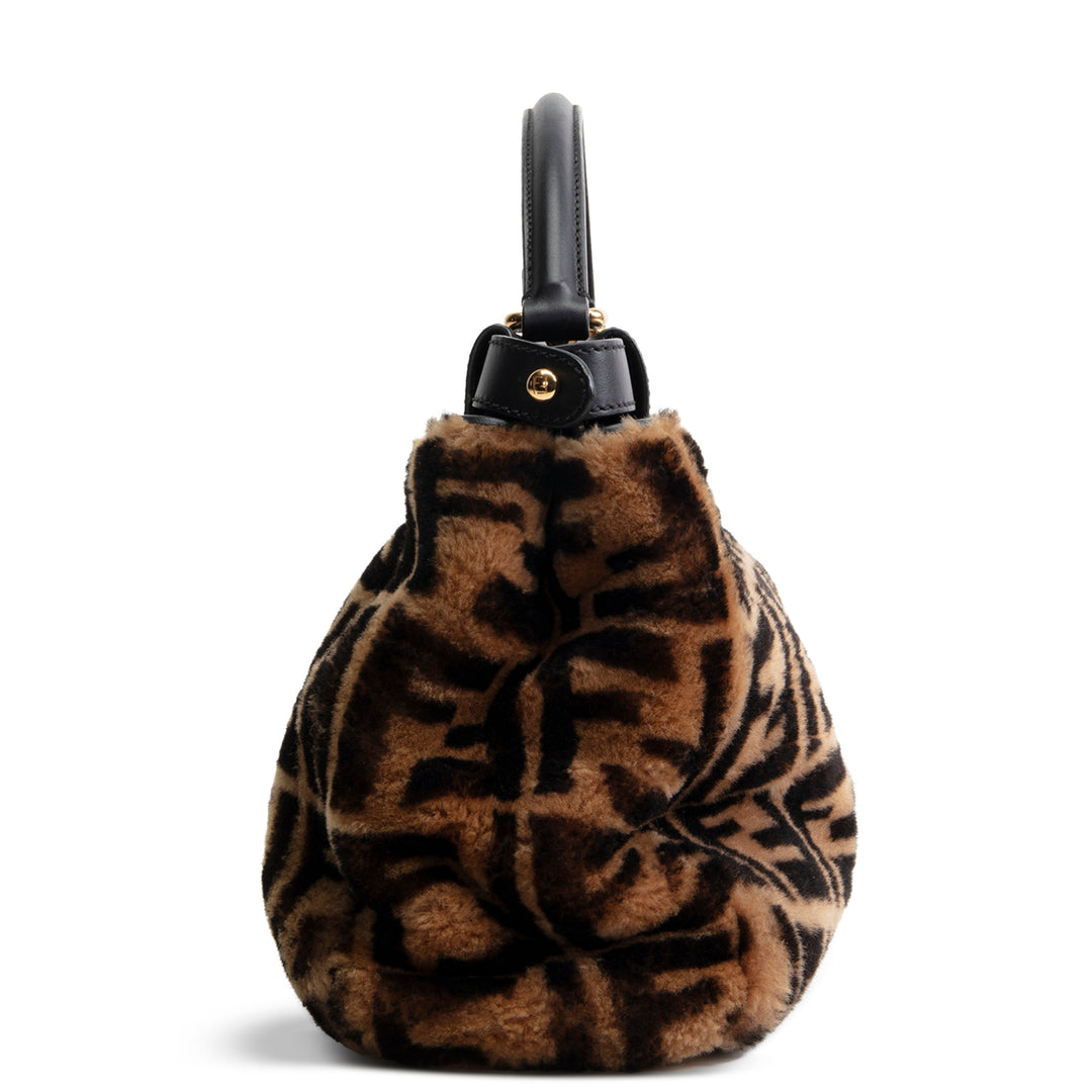 FENDI Medium Zucca Shearling Peekaboo Bag