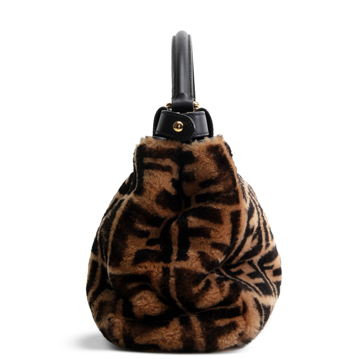 FENDI Medium Zucca Shearling Peekaboo Bag