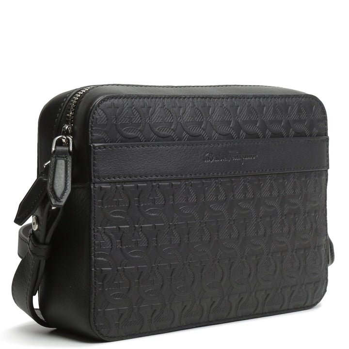 FERRAGAMO Embossed Gancini Crossbody - Black