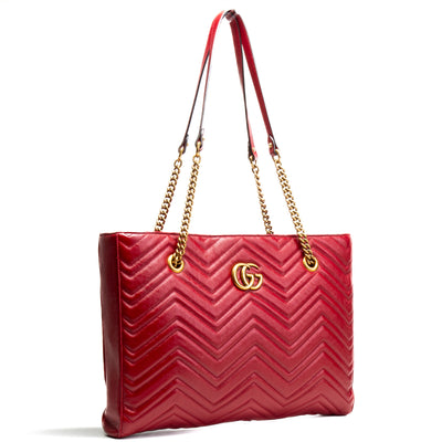 GUCCI Marmont Metalasse Medium Tote- Red