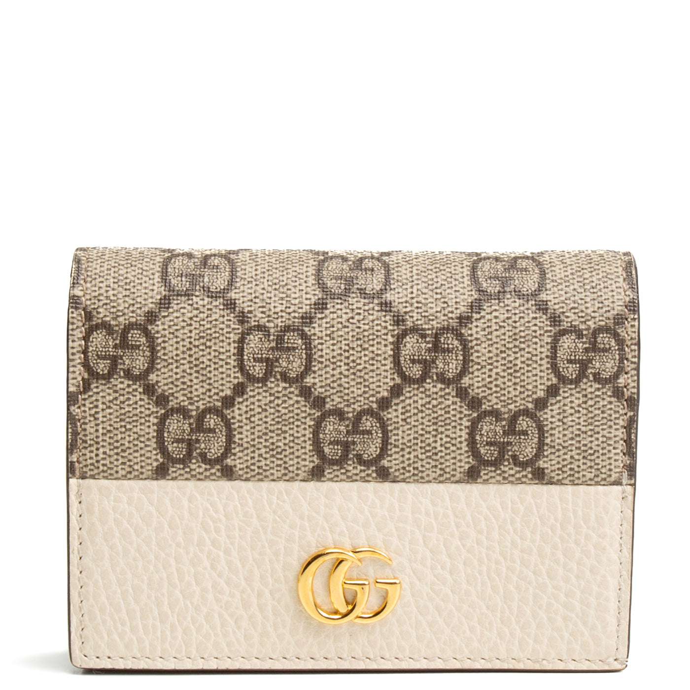 GUCCI GG Marmont Bi-Color Card Case Wallet - Cream