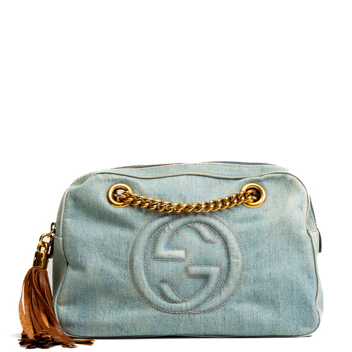 GUCCI Denim Soho Chain Bag - Light Blue