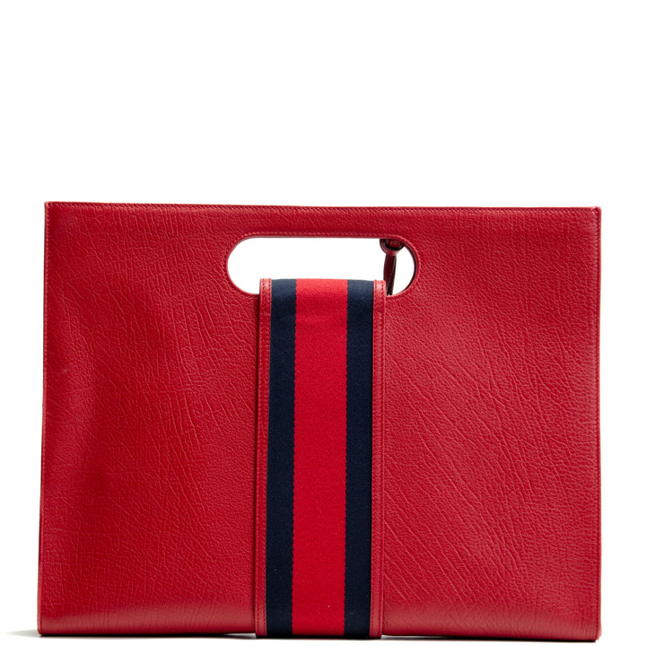 GUCCI Calfskin Web Padlock Tote Maxi- Red