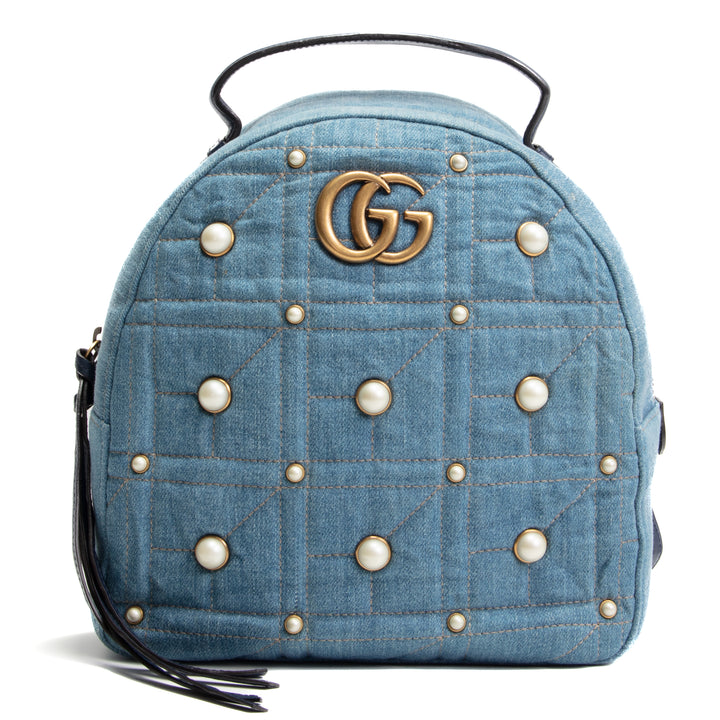 GUCCI Denim Pearly GG Marmont Backpack