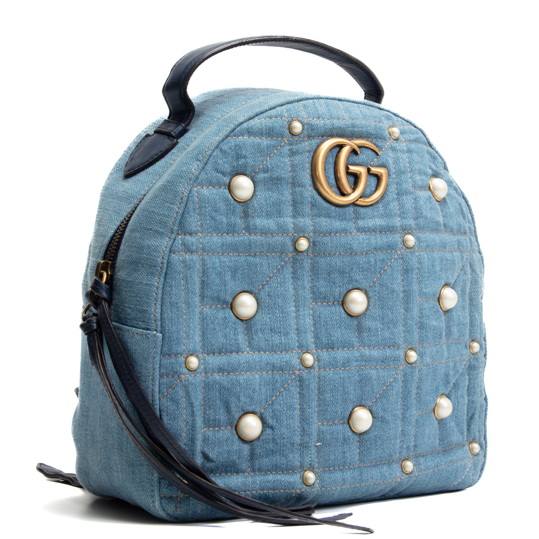 GUCCI Denim Pearly GG Marmont Backpack