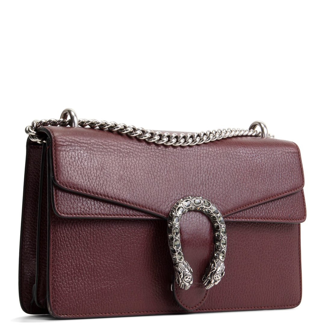 GUCCI Leather Crystal Embellished Dionysus Small - Burgundy