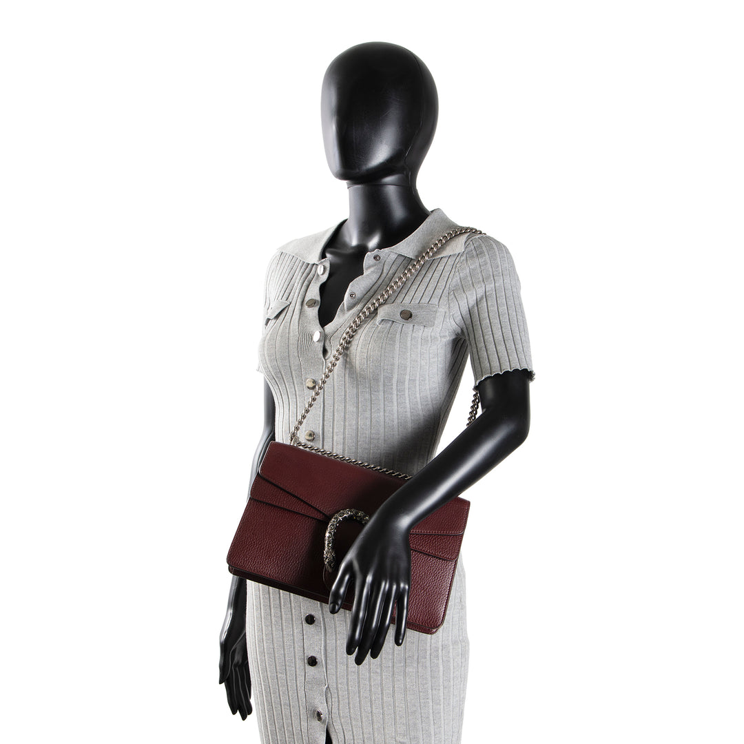 GUCCI Leather Crystal Embellished Dionysus Small - Burgundy