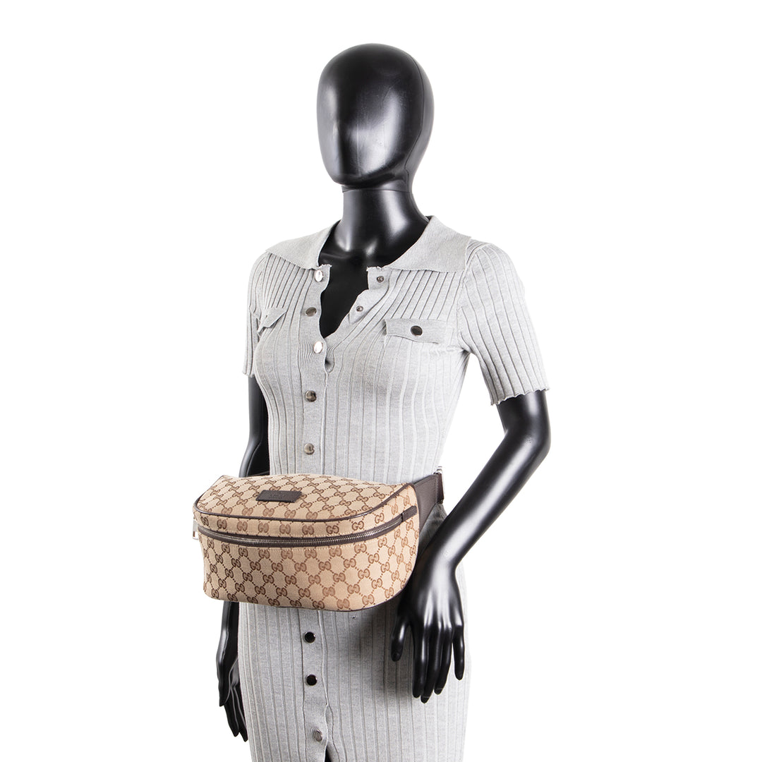 GUCCI GG Canvas Belt Bag - Beige & Ebony