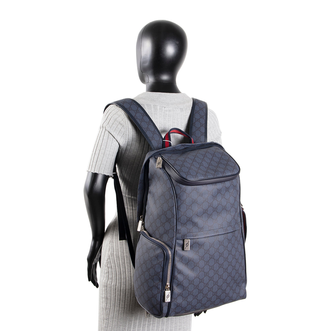 GUCCI Medium Backpack w/ Web - Navy