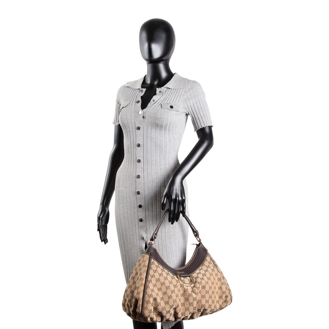 GUCCI GG Canvas Abbey D-Ring Shoulder Bag - Beige & Ebony