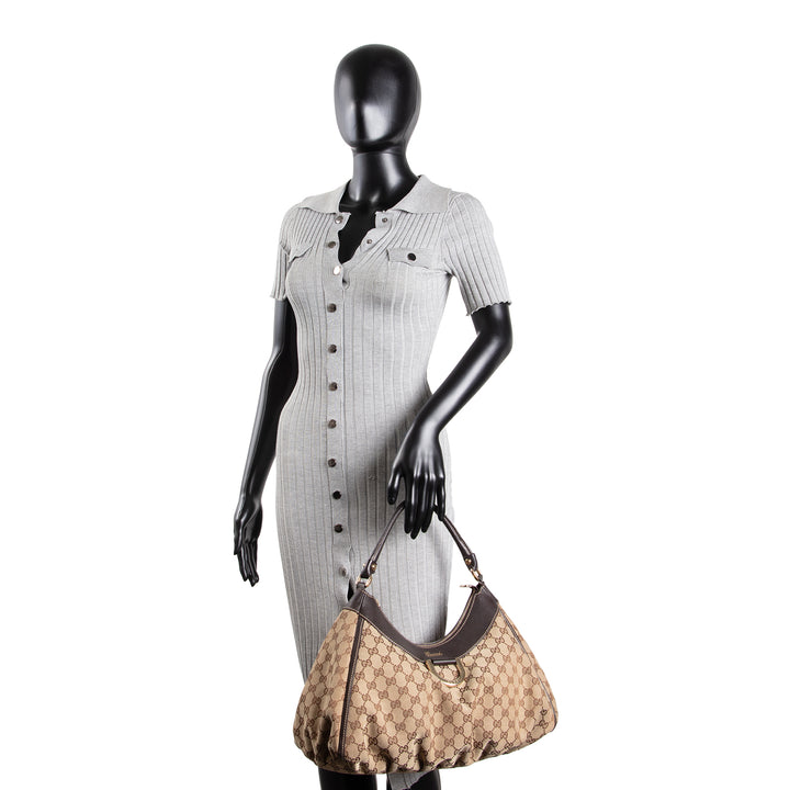 GUCCI GG Canvas Abbey D-Ring Shoulder Bag - Beige & Ebony