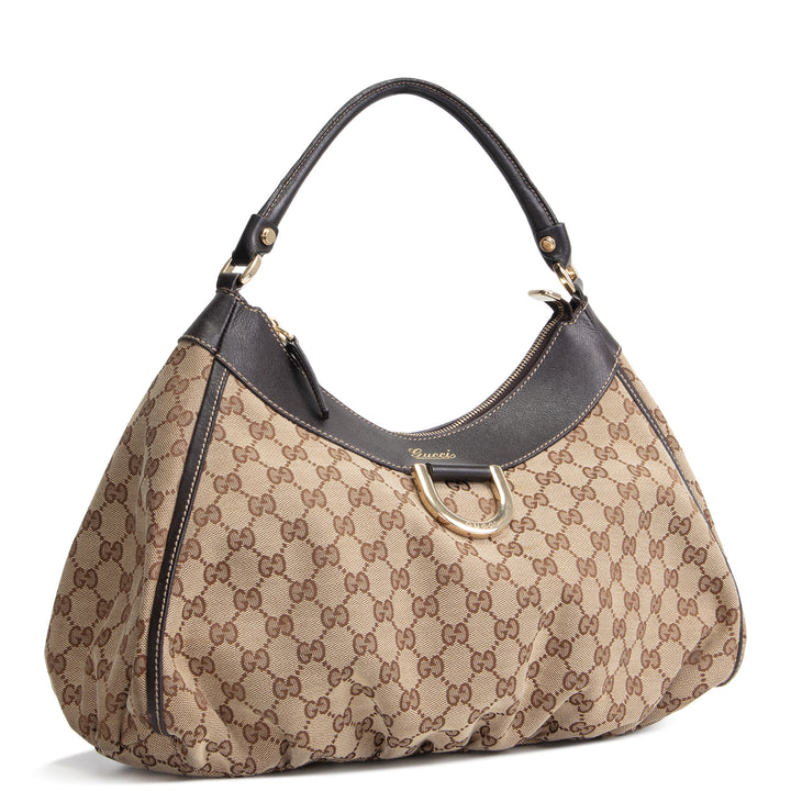 GUCCI GG Canvas Abbey D-Ring Shoulder Bag - Beige & Ebony