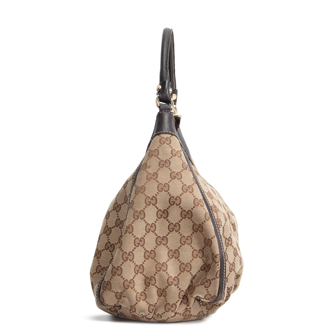 GUCCI GG Canvas Abbey D-Ring Shoulder Bag - Beige & Ebony