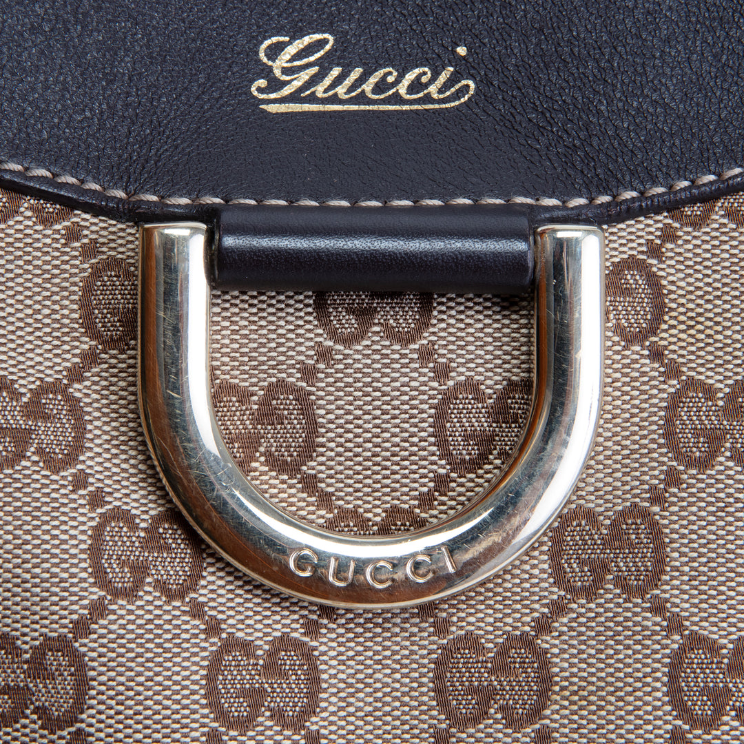 GUCCI GG Canvas Abbey D-Ring Shoulder Bag - Beige & Ebony