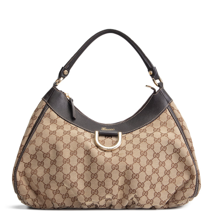 GUCCI GG Canvas Abbey D-Ring Shoulder Bag - Beige & Ebony