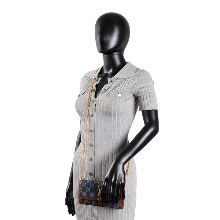 GUCCI GG Denim Jackie 1961 Chain Wallet