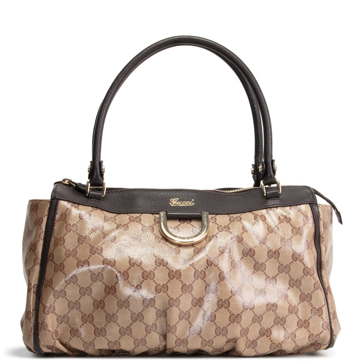 GUCCI GG Crystal Abbey D-Ring Shoulder Bag - Beige & Ebony