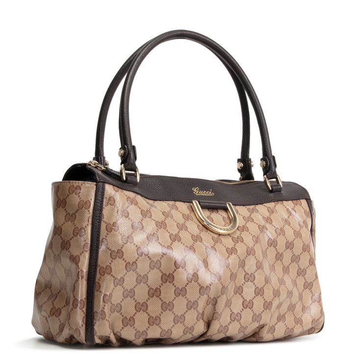 GUCCI GG Crystal Abbey D-Ring Shoulder Bag - Beige & Ebony