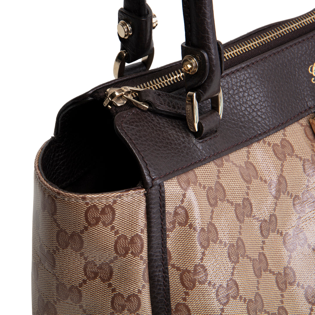 GUCCI GG Crystal Abbey D-Ring Shoulder Bag - Beige & Ebony