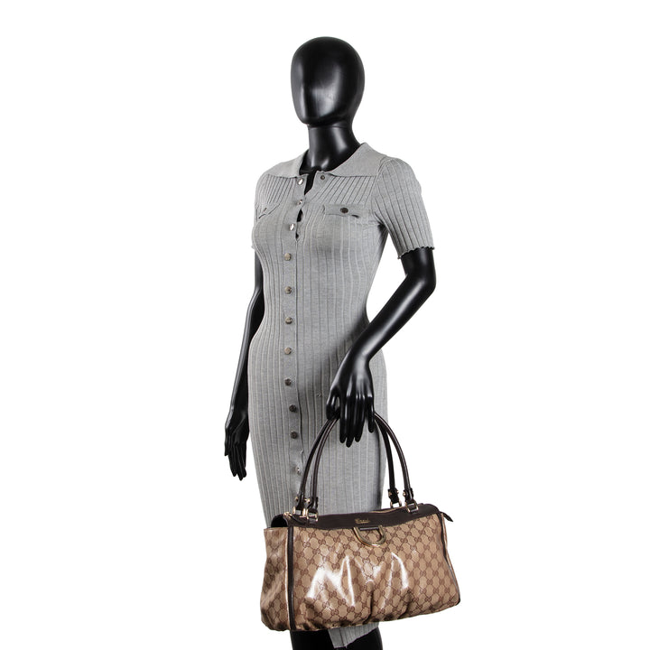 GUCCI GG Crystal Abbey D-Ring Shoulder Bag - Beige & Ebony