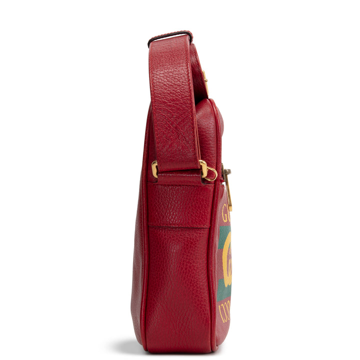 GUCCI Web Logo Print Leather Crossbody - Red OUTLET FINAL SALE