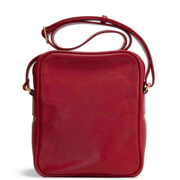 GUCCI Web Logo Print Leather Crossbody - Red OUTLET FINAL SALE