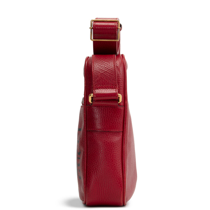 GUCCI Web Logo Print Leather Crossbody - Red OUTLET FINAL SALE