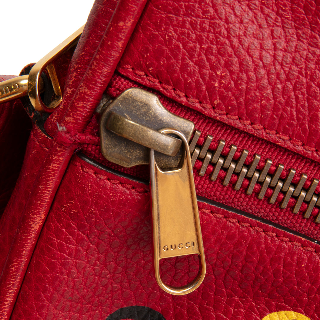 GUCCI Web Logo Print Leather Crossbody - Red OUTLET FINAL SALE