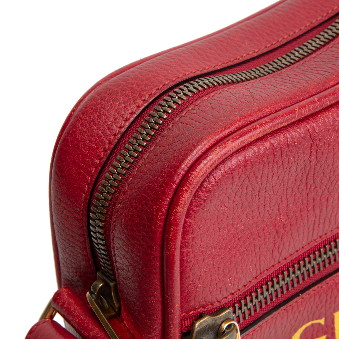 GUCCI Web Logo Print Leather Crossbody - Red OUTLET FINAL SALE