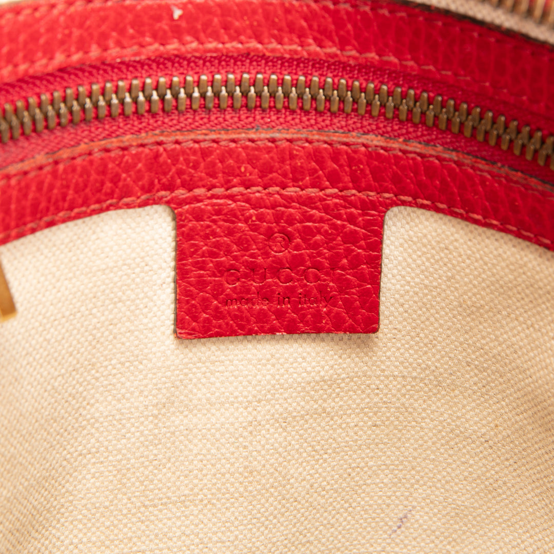 GUCCI Web Logo Print Leather Crossbody - Red OUTLET FINAL SALE