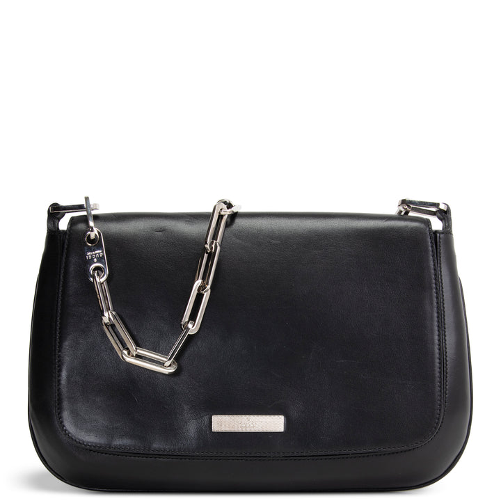 GUCCI Leather Flap Shoulder Bag - Black OUTLET FINAL SALE