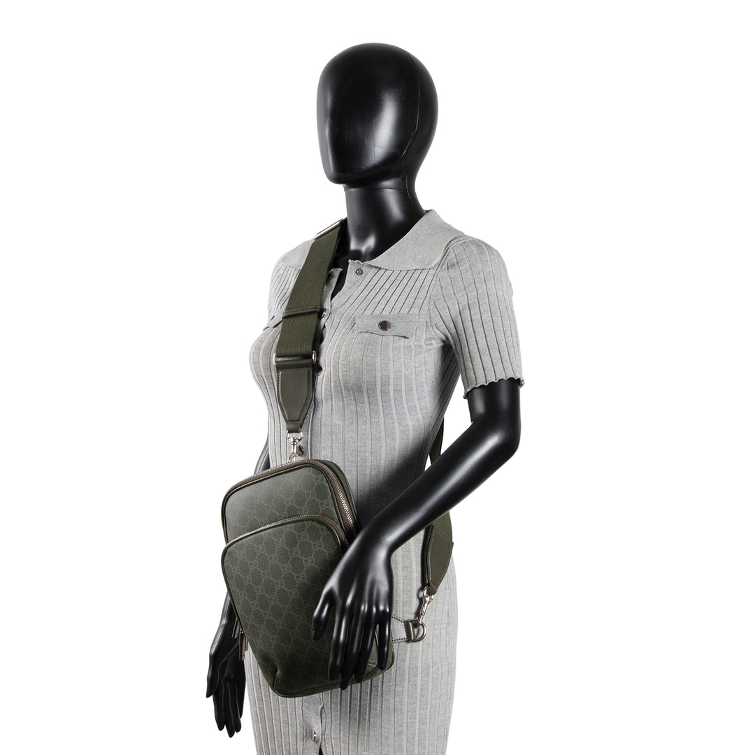 GUCCI GG Supreme Monogram  Sling Bag - Forest Green