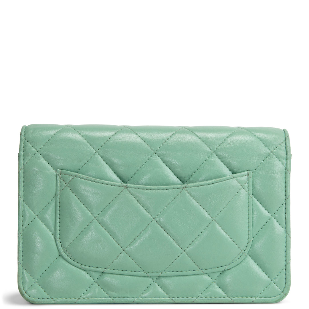 CHANEL Lambskin Logo Wallet on Chain - Green