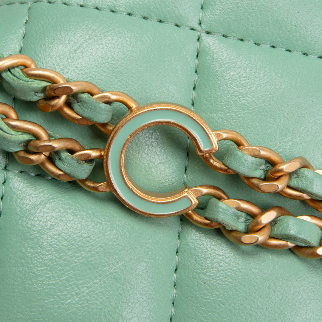 CHANEL Lambskin Logo Wallet on Chain - Green