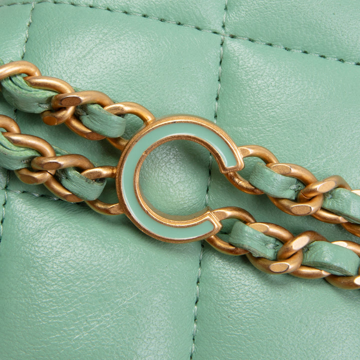 CHANEL Lambskin Logo Wallet on Chain - Green